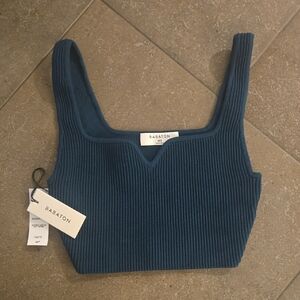 Babaton Deep Teal Ribbed Crop Top